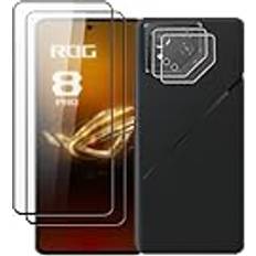 Qinouk för Asus ROG Phone 8 Pro [2 2 Pack] Skyddsfilm, [2 Pack] HD Skärmskydd, [2 Pack] Klara Härdat glas Linsfilm, [Anti-skrapa] för Asus ROG Phone 8 Pro