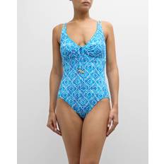 Turquoise - Women Swimsuits Tommy Bahama Island Cays Shell V-Neck One-Piece Swimsuit