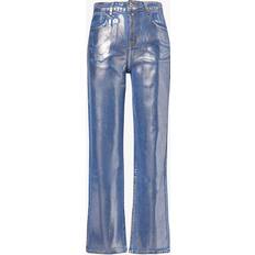 Womens Blue Soho Metallic-finish Mid-rise Straight-leg Stretch-denim Jeans