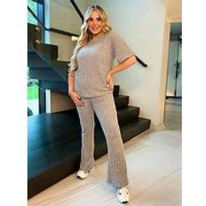 In The Style Georgia Kousoulou Brushed Ribbed Wide Leg Trousers Grey, Grey, 10, Women