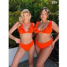 Orange Bikinis In The Style Crinkle Frill Bikini Top Orange, Orange, 12, Women