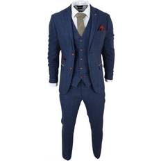 Suits Paul Andrew Mens Blue Tweed Check 3-Piece Suit Chest