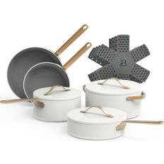 Ceramic non stick pans Beautiful Ceramic Non-Stick White Icing Cookware Set with lid 12 Parts