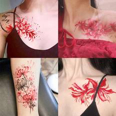 Makeup Shein 13pcs/Set Original Sexy Chinese Style Red Mandala Flower Pattern Temporary Tattoo Stickers With Small Patterns For Chest, Clavicle, Arms, Waterproof