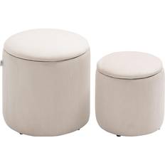 Legno Puf Homcom Modern Cream White Puf 41cm 2pcs