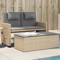 Homie Verstellbare Gartenbank mit Kissen Beige Poly Rattan Lounge-Set