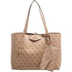 Guess Tassen uitverkoop Guess Handtas met labelapplicatie, model 'ECO BRENTON' Beige 100% Polyurethaan