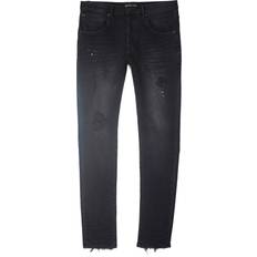 Purple Mid Rise Slim Jeans - Black Repair