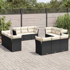 Rattan Lounge-Sets Homie 12-tlg Garten-Sofagarnitur mit Kissen Schwarz Lounge-Set