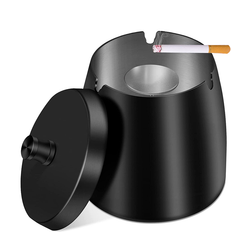 Tauoh moresk-Ashtray, Ashtray with Lid, Stainless Steel Ashtray for Outdoors, Storm Ashtray As Wind Ashtray, Non-Slip Base Black