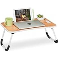 Laptop Stands Relaxdays Laptop Stand, Foldable, Bed Table, Work from Home Desk, Notebook, HxWxD: 26 x 63 x 40 cm, Light Brown/White