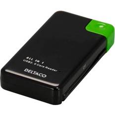 Deltaco DELTACO USB 2.0 minneskortläsare, 6 fack för CF, MS, SDHC, Micro SDHC, XD och M2, svart/grön