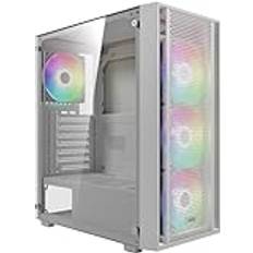 Computer Cases Gamdias White ATX Mid Tower Gaming Computer PC Case w/Tempered Glass, 340mm GPU, 4X 120mm RGB Case Fans