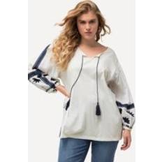 Jersey Bluser Ulla Popken Bluse, broderi, tunikahals, lange ermer hvit 58/60