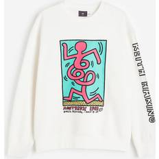 H&M Herre Gensere H&M Herre Hvit Loose Fit Sweatshirt