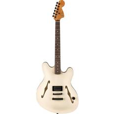 Fender Tom DeLonge Starcaster, Rosewood Fingerboard, Black Hardware, Satin Olympic White Electric Guitar