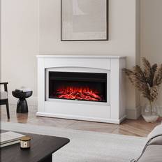Fireplaces Living and Home Electric Inset Fireplace Heater Fire Place White Wooden Mantel, 34 Inch Black