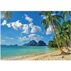 5x3ft Summer Tropical Beach Backdrop Seaside Island Palm Trees Photography Background for Picture Blue Sea Sky Sunshine Luau Themed
