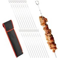 Relaxdays Barbecue Skewers, Stainless Steel, Set of 20, with Bag, Kebab Meat Length, Metal, Silver