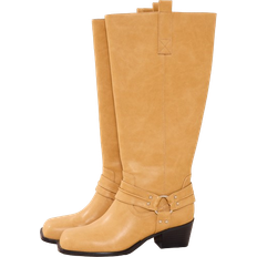 Polyuréthane Bottes hautes PrettyLittleThing Camel Pu Square Toe Buckle Detail Knee High Boots - Butterscotch