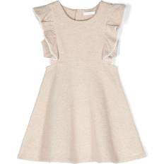 Cotton Ruffle-Trim Flared Dress - Beige Marl