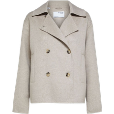 Dam - Slitstarka Kappor & Rockar Selected Lisa Short Double Breasted Coat - Sandshell
