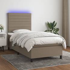 90cm - Inbyggda förvaringar Kontinentalsängar vidaXL Ramsäng Med Madrass LED Taupe 90x190 cm Tyg Kontinentalsäng