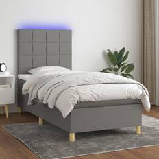 90cm - Inbyggda förvaringar Kontinentalsängar vidaXL Ramsäng Med Madrass LED Mörkgrå 90x190 cm Tyg Kontinentalsäng