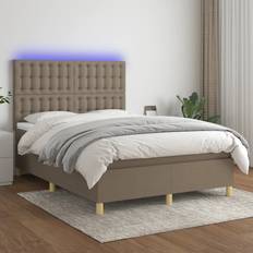 Sängar & Madrasser vidaXL Ramsäng Med Madrass LED Taupe 140x190 cm Tyg Kontinentalsäng