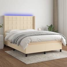 Sängar & Madrasser vidaXL Ramsäng Med Madrass LED Gräddvit 140x200 cm Tyg Kontinentalsäng