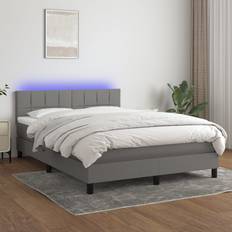 Sängar & Madrasser vidaXL Ramsäng Med Madrass LED Mörkgrå 140x190 cm Tyg Kontinentalsäng