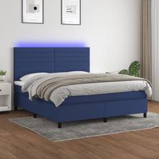 Sängar & Madrasser vidaXL Ramsäng Med Madrass LED Blå 160x200 cm Tyg Kontinentalsäng