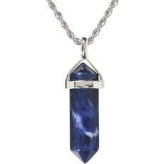 Justinstones Hexagonal Pointed Reiki Chakra Pendant Necklace - Silver/Blue