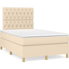 Sängar & Madrasser vidaXL Ramsäng Med Madrass LED Gräddvit 120x190 cm Tyg Kontinentalsäng