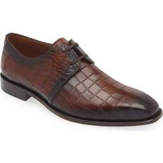 Brown - Women Derby Mezlan Croc Embossed Derby