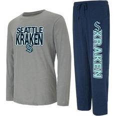 Men - Solid Colors Pajamas Concepts Sport Men's Navy/Gray Seattle Kraken Meter Long Sleeve T-Shirt & Pants Sleep Set