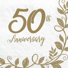 Wedding Paper Napkins Amscan 50th Anniversary Gold Large Lunch Napkins, 16 Count