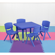 Flash Furniture Furniture Set Flash Furniture 24" Square Plastic Height Adjustable Activity Table Set with 2 or 4 Chairs Blue