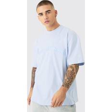 Clothing boohooMAN Mens Oversized Heavy Super High Build Limited Embroidery Blue