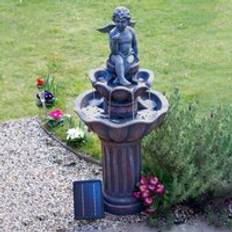 Solar Powered Cherub Birdbath Outdoor Fountain Water Feature