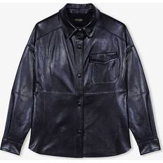 Leather - Women Shirts Maje Womens Noir Gris Patch-pocket Leather Shirt