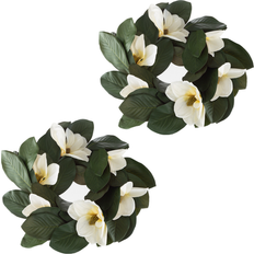 Artificial Plants Pure Garden Magnolia Wreaths Set of Two Artificial Plant