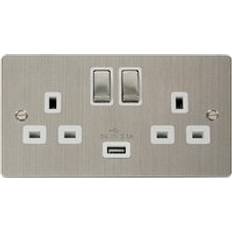 USB Outlet Electrical Outlets & Switches SE Home Flat Plate Stainless Steel 2 Gang 13A dp Ingot 1 usb Twin Double Switched Plug Socket White Trim