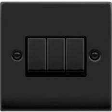 SE Home Matt Black 10A 3 Gang 2 Way Ingot Light Switch Black Trim