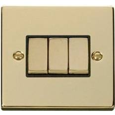 SE Home Polished Brass 10A 3 Gang 2 Way Ingot Light Switch Black Trim