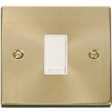 Satin Brushed Brass 10A 1 Gang 2 Way Light Switch White Trim