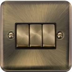 Curved Antique Brass 10A 3 Gang 2 Way Ingot Light Switch Black Trim