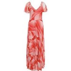 Chiffon - Short Dresses Quiz Coral Chiffon Pleated Maxi Dress, Orange, 12, Women