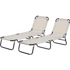 Metal Sun Beds Garden & Outdoor Furniture OutSunny Garden Lounger, with Five-Position Back Cream