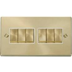 Electrical Accessories SE Home Satin Brushed Brass 10A 6 Gang 2 Way Ingot Light Switch White Trim